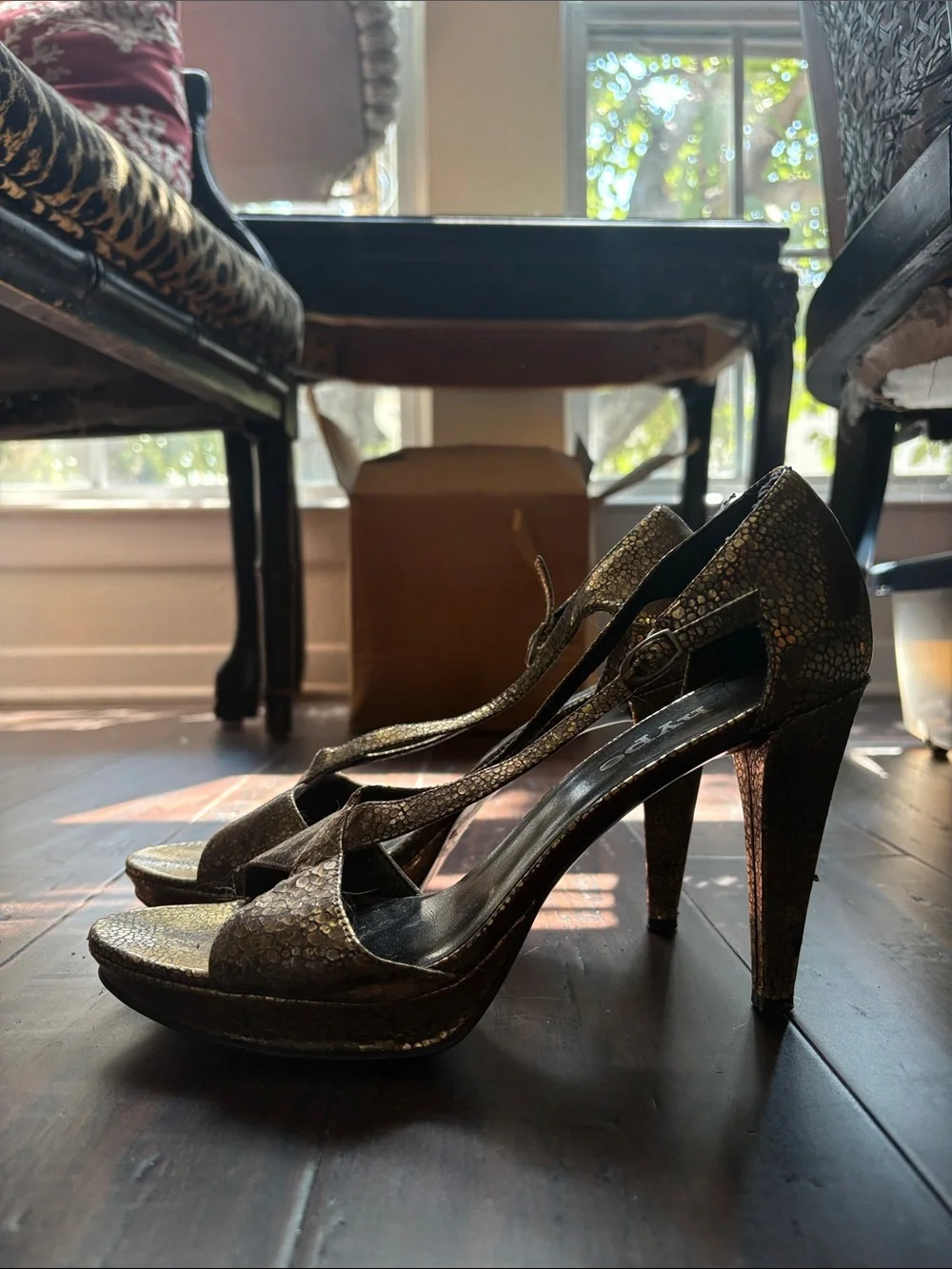 Hype Women's Metallic Gold T-Strap High Heels